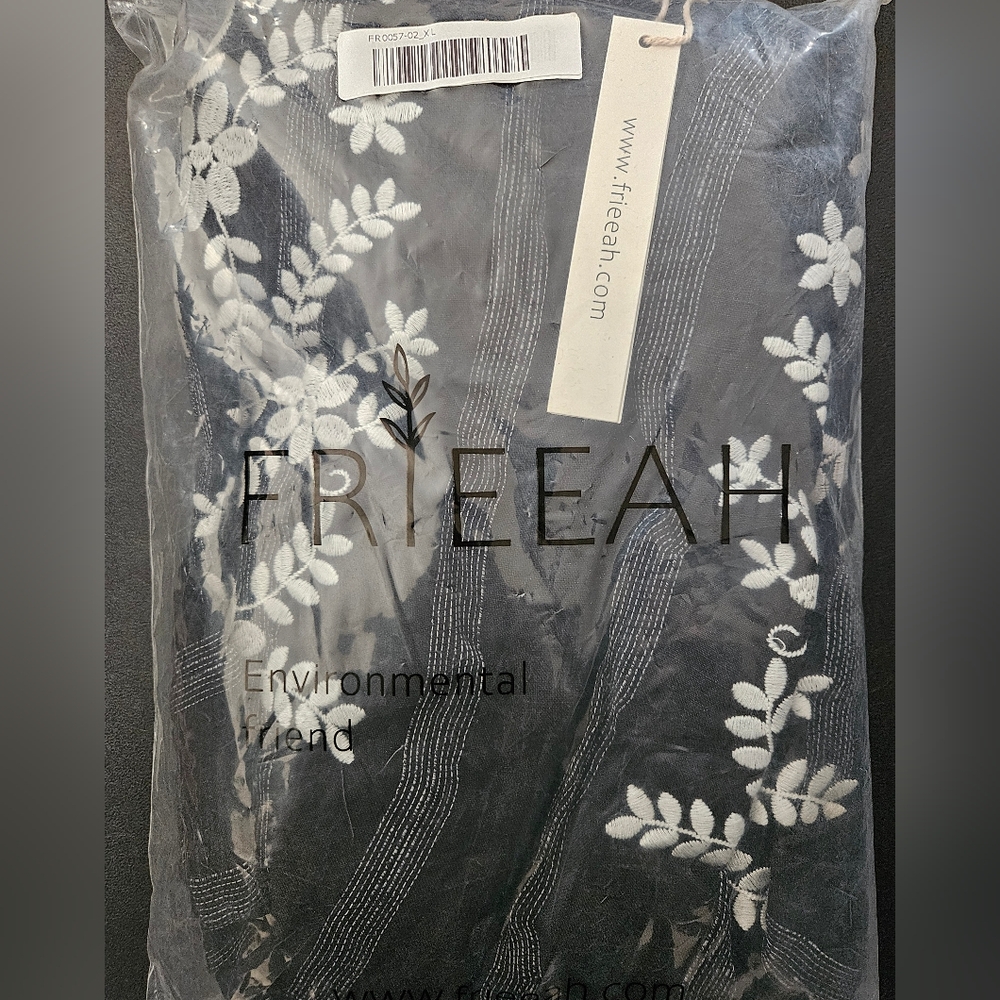 NWT - Flax-Linen Frieeah Boutique Embroidered Black Midi Shirtdress - Size XL - Picture 6 of 8
